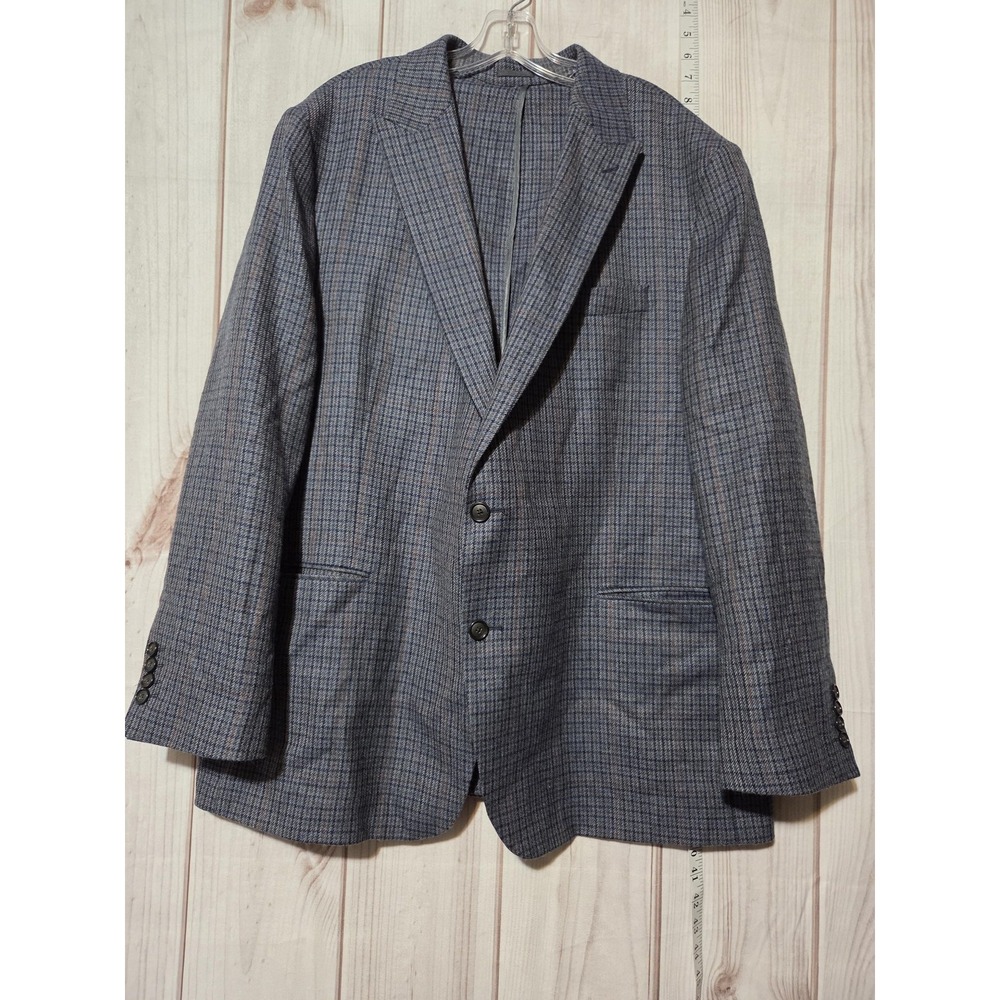 Stafford Blazer Mens 50 Regular Gray Blue Plaid Wool Sport Coat Jacket